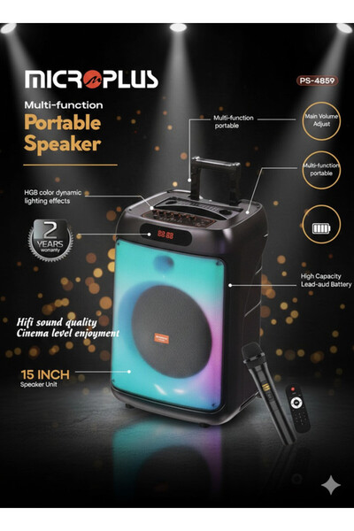 Micro Plus Large Portable Bluetooth Speaker 15-Inch with LED & Remote