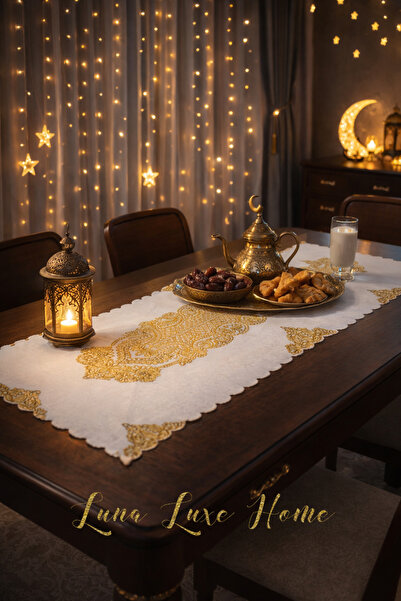 Luna Luxe Home Sahar | Ramazan Özel Tasarım Dantel Desen Premium Dijital Bask...