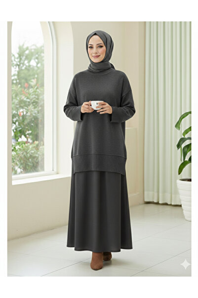 bellura Ribbed Round Neck Knitwear Tunic with Ribbed Hem and Sleeve Cuffs