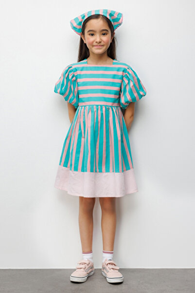 Le Mabelle Mint Striped Girls' Poplin Dress - Juno