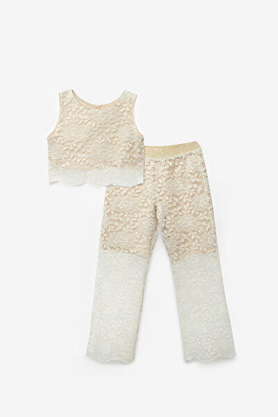 Le Mabelle Cream Lace Girls' Crop Pants Double Set - Hope