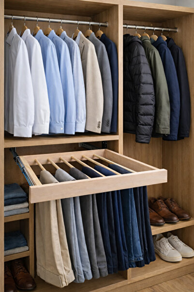 ShopyTime Dolap İçi Ahşap Raylı Pantolonluk 50×47 cm – Yedi Askılı