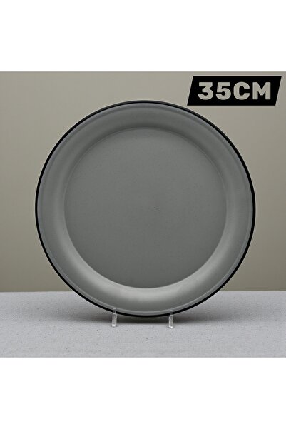 LANDREEN Round plate, 35 cm, two colors: gray/black, melamine, break-resistan...