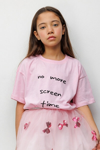 Le Mabelle Tricou pentru copii cu imprimeu Motto roz