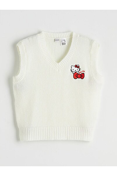 LC Waikiki LCW Kids V Yaka Hello Kitty Nakışlı Kız Çocuk Triko Süveter
