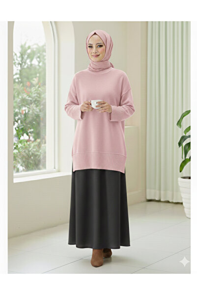bellura Ribbed Round Neck Knitwear Tunic with Ribbed Hem and Sleeve Cuffs