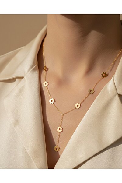 ATEF Silver 925 Ayar Gümüş 14K Altın Kaplama Papatyalı Y Kolye