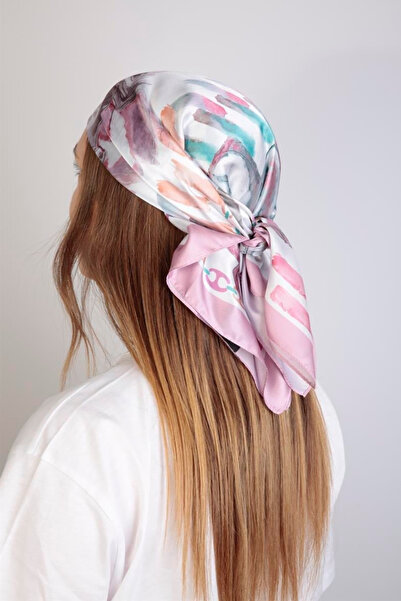 NESSCARF Kadın At Figürlü Turkuaz İpeksi Rayon Fular 70x70 cm Kare