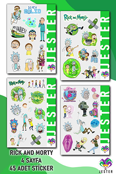 Jester Rick and Morty 4'lü Sticker, Çıkartma, Günlük, Ajanda, Planlayıcı, Bul...