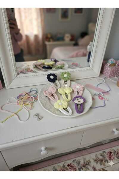 Retro Women Girl's Baby Knitted Design Ribbon Flower Figured Gift Buckle Set