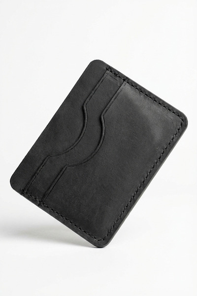Luqa Leather Genuine Leather Handmade Minimalist Black Card Holder