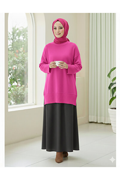 bellura Ribbed Round Neck Knitwear Tunic with Ribbed Hem and Sleeve Cuffs