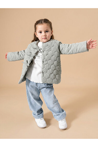 ALYAKİDS Girl's Bow Detailed Quilted Jacket Seasonal Mint Coat Set 3-Piece