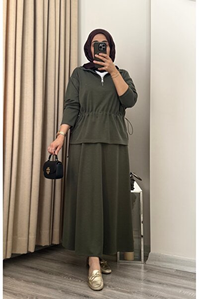 MERİÇ BOUTİQUE طقم تنورة من قماش ديفا بايك، طقم تنورة رياضية واسعة المقاس