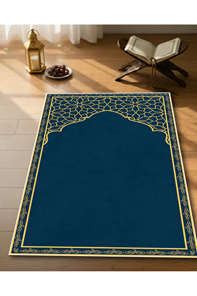 Harika bir ev Seccade Soft Surface Anti-Slip Base Modern Stylish Navy Blue-Go...