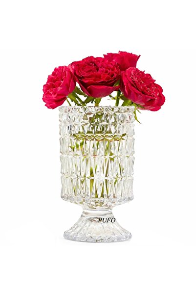 PUFO Elegant Decorative Glass Vase for Flowers, 18 cm- Modern Design for Livi...