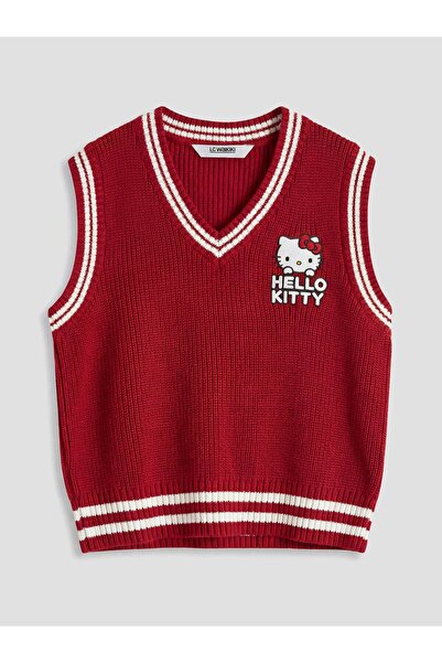LC Waikiki LCW Kids V Yaka Hello Kitty Nakışlı Kız Çocuk Triko Süveter