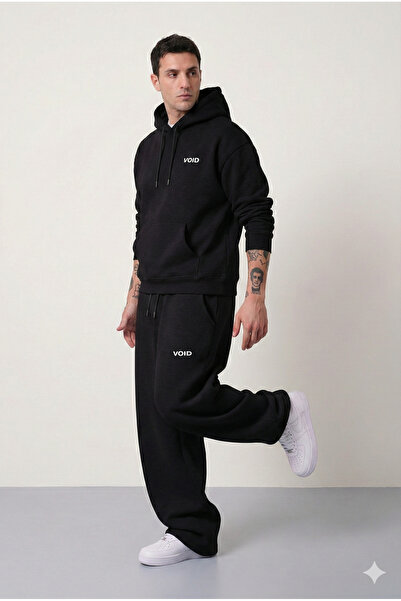 NİCE Men's Voi̇d Design Baggy Wide Leg Tracksuit Set Bottom and Top Set