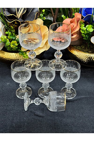 EVRA Bohemia 6 Adet Yaldızlı Kare Desen Kesme Kahve Yanı Su Bardağı 150cc