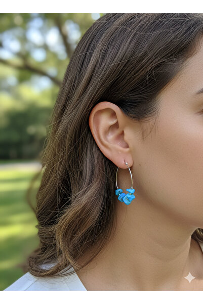 Pinkimaj Blue Natural Stone Turquoise Silver Plated Hoop Earrings