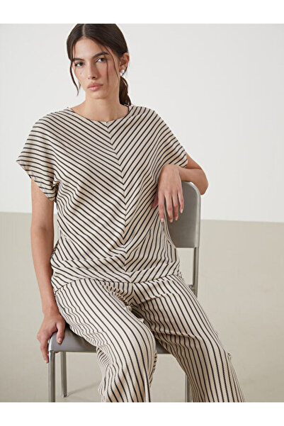 LC Waikiki Rmz Gi̇yi̇m Farkiyla Zero Roba Collar Striped Women's T-Shirt