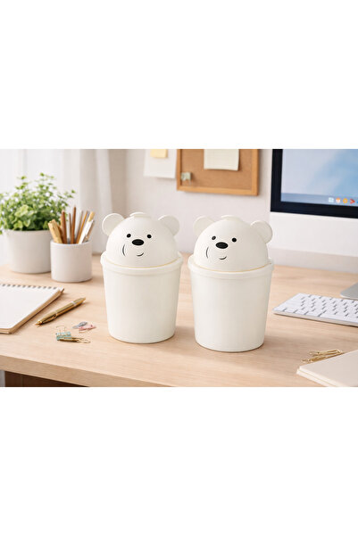 AKTEZ-EL 2 White Mini Desktop Trash Cans 1 Lt