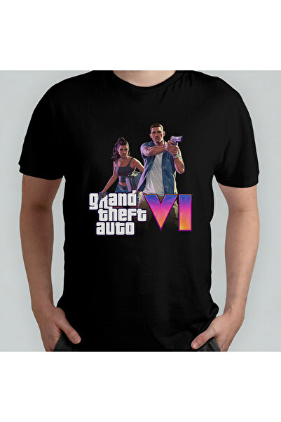 Pixxa Gta Vi Grand Theft Auto 6 Unisex 100% Cotton Crewneck T-Shirt Model 5