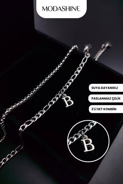 ModaShineShop B Harfli 2’li Paslanmaz Çelik Bileklik | Sevgiliye Anneye Babay...