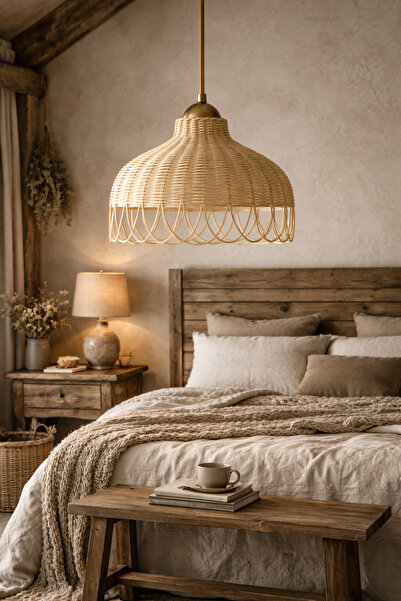 DEKORATTAN Rattan bambu hasır sarkıt avize