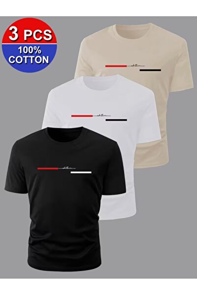 PAVRO Unisex Oversize Patterned Multi-Tshirt with Line Print