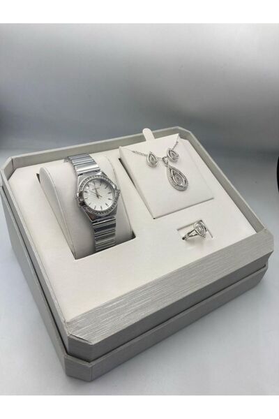 Zarif Women's gold watch set consisting of a watch, necklace, ring, and earrings