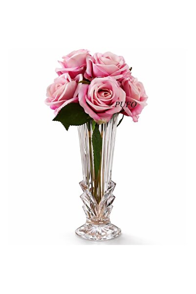 PUFO Elegant Decorative Glass Vase for Flowers, 20 cm- Modern Design for Livi...