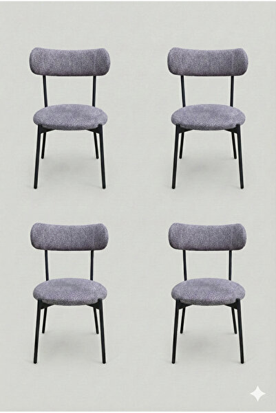 decosense 4 Adet Puffy Kumaş Koyu Gri Renk Teddy Sandalye Mutfak Sandalyesi S...