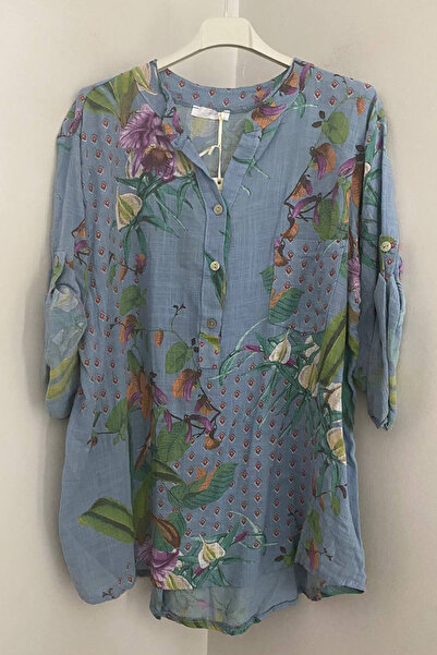 AYASOFYA OTANTIK Women's Italian Indigo Tile Floral Patterned Button Detailed...