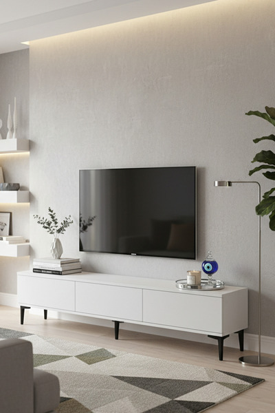 CENEYRA TSA1899B - APLOS TSA180 TV STAND, TV SEHPASI ve TV ÜNİTESİ BEYAZ 180CM