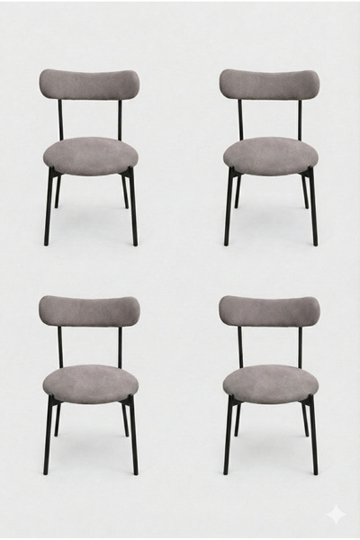 decosense 4 Adet Puffy Kumaş Füme Renk Teddy Sandalye Mutfak Sandalyesi Salon...