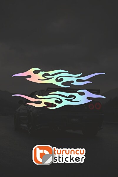 Turuncu Sticker ملصق مرآة جانبية بتصميم لهب - 20x4 سم - طقم يمين ويسار - ملصق...
