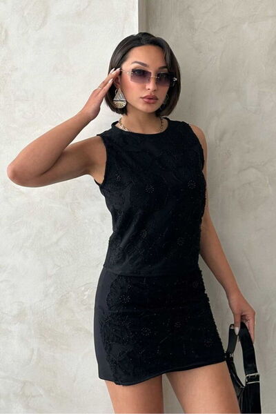 Caddebostan Moda Women's Bead Embroidered Floral Patterned Sleeveless Stylish...