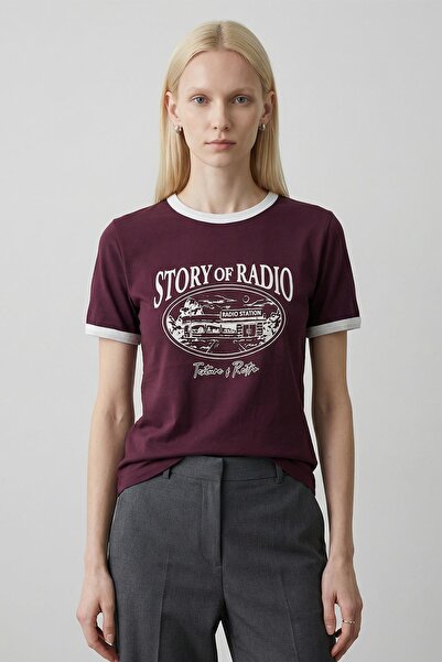 Rays 5875 Tricou cu imprimeu radio, culoare burgundă