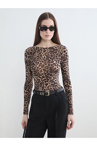 LC Waikiki Lcwaikiki Classic Crew Neck Leopard Print Women's Bodysuit