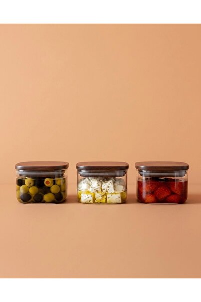 Luca Mia Clara 3-Piece Metal Vacuum Lid Glass Square Storage Container 8 cm