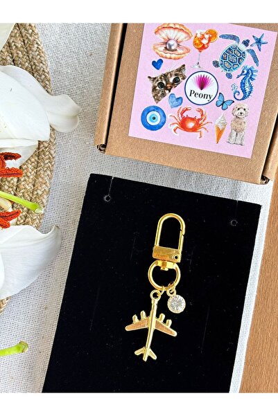 PEONY peonyofficiall Uçak Charm Altın Kaplama Zirkon Tektaş Detaylı Cüzdan Sü...