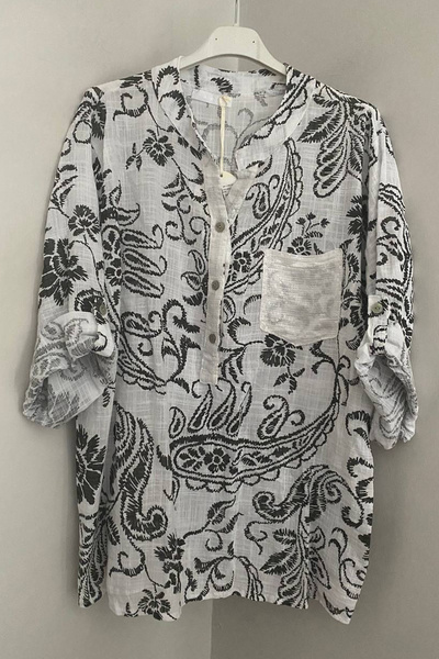 AYASOFYA OTANTIK Women's Italian White Sequin Detailed Shawl Collar and Pocke...