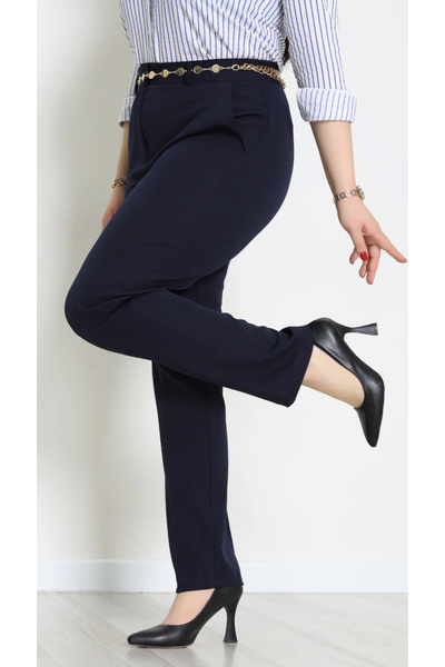 Tunicom Bayrama özel büyük beden arkası lastikli yüksek bel dabıl kumaş pantolon