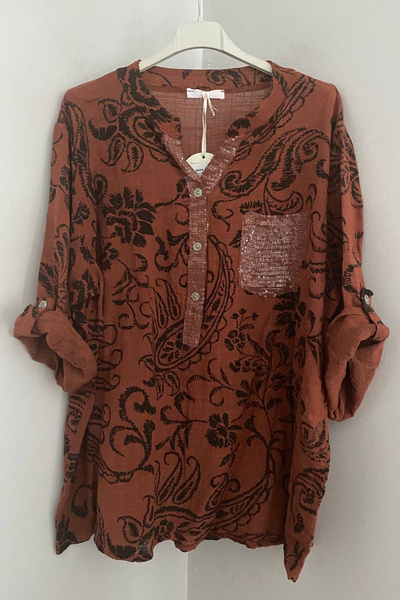 AYASOFYA OTANTIK Women's Italian Cinnamon Sequin Detailed Shawl Collar and Po...