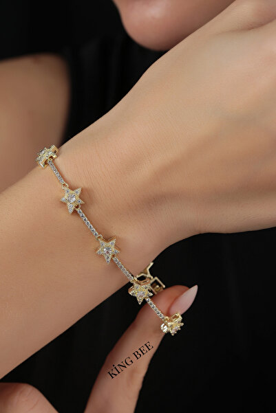 King Bee سوار نسائي من طراز Arcla باللون الذهبي على شكل نجمة مرصع بحجر الزركو...