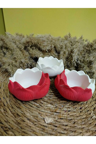 Lotus çiçeği tealight mumluk 3lu dekoratif kırmızı-beyaz