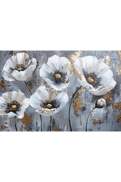 Aden DİJİTAL DEKORATİF BEYAZ ÇİÇEKLER KANVAS TABLO