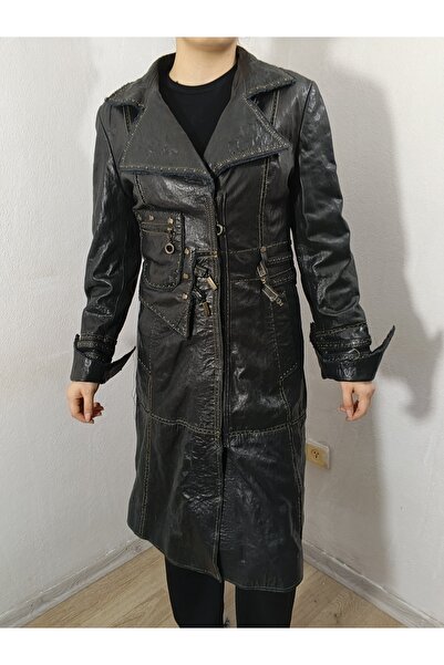 hoaryage Genuine Calfskin Special Design Model Leather Trench Coat with Speci...
