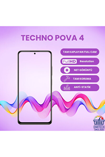 EMXTECH TECNO POVA 4 زجاج مقاوم للانكسار ومضاد للكهرباء الساكنة ومضاد للغبار،...